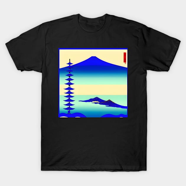 High pagoda that watches over the mountains in the mist. T-Shirt by Zenmatics